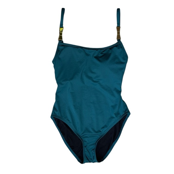 KATE SPADE Crescent Bay Teal One Piece Swimsuit sz S Metal Bow Hardware Lined - Picture 2 of 13